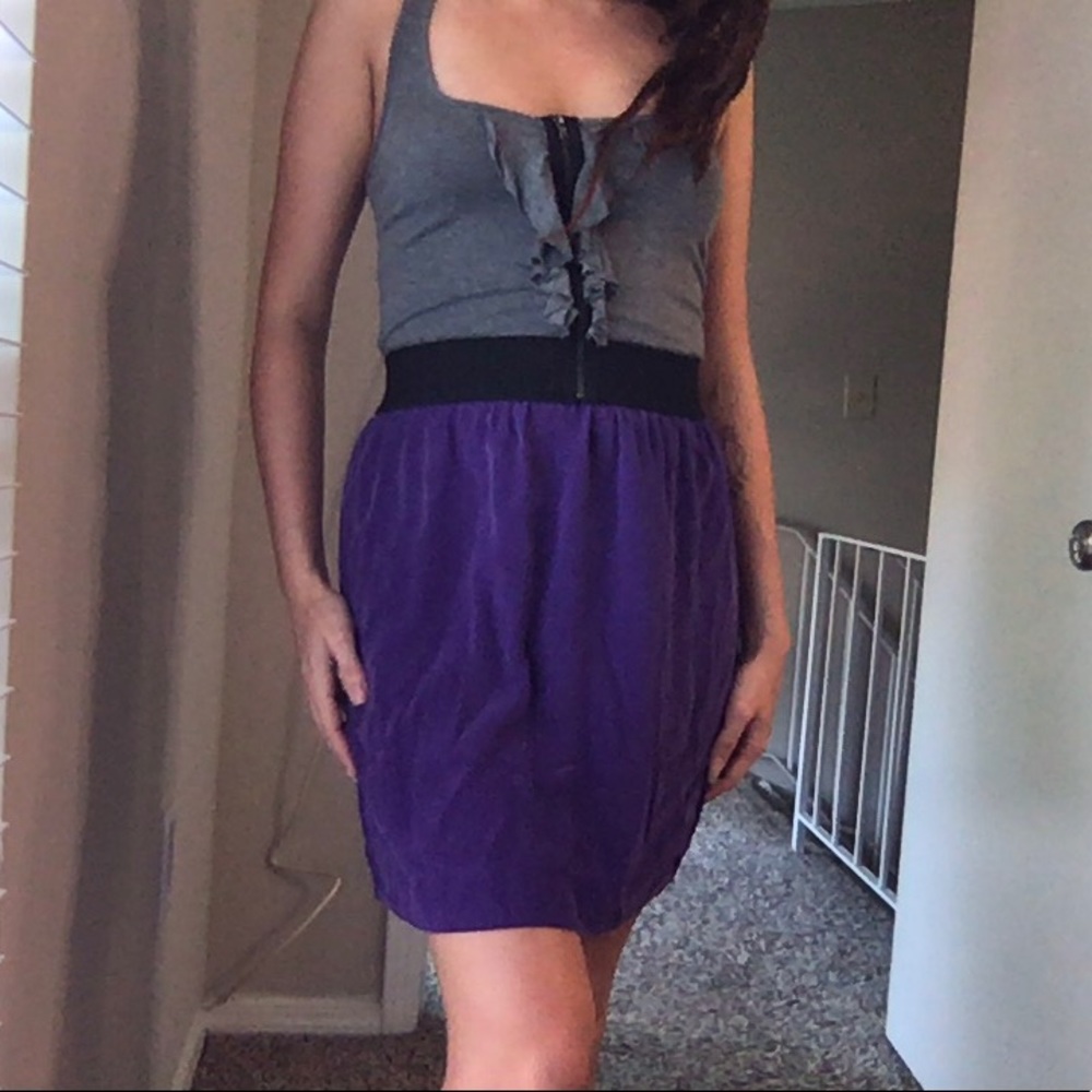 Grey Purple Ruffle T-shirt Dress